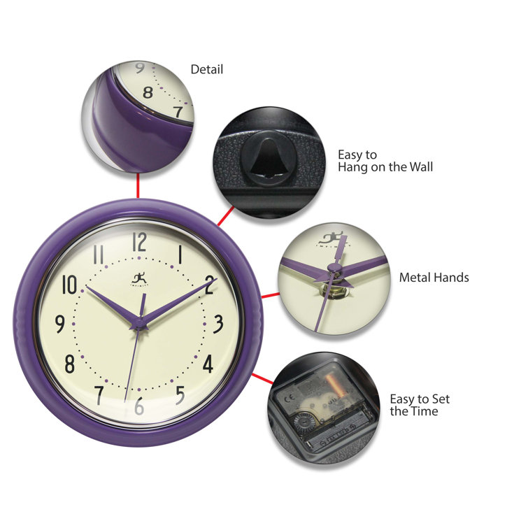 Small Purple Metal Round Wall Clock with Glass Cover