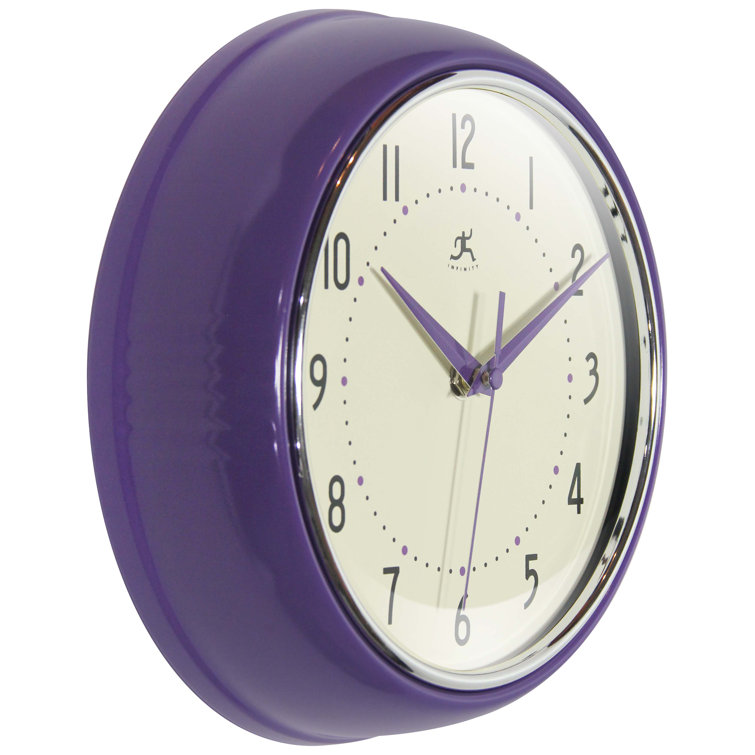 Small Purple Metal Round Wall Clock with Glass Cover