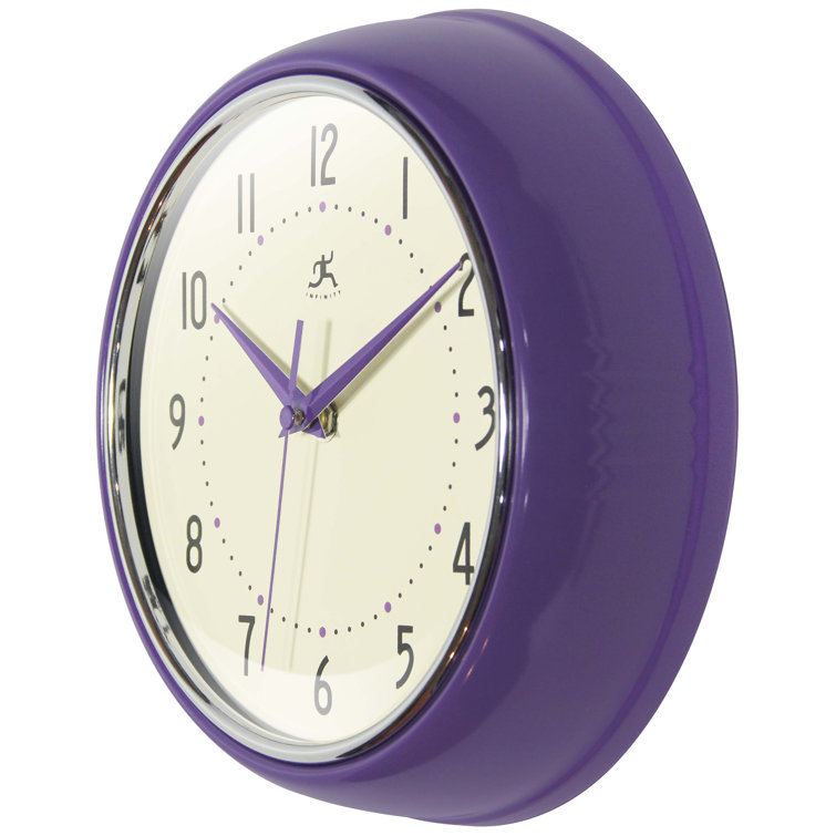Small Purple Metal Round Wall Clock with Glass Cover