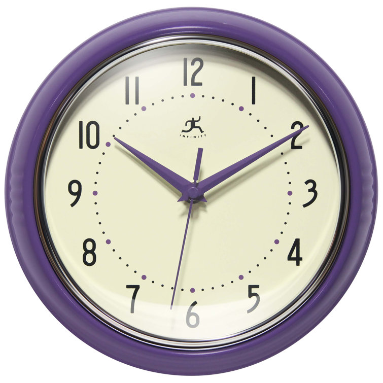 Small Purple Metal Round Wall Clock with Glass Cover