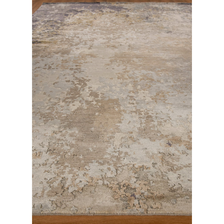 Gray Abstract Hand-Knotted Silk and Cotton 8' x 10' Area Rug