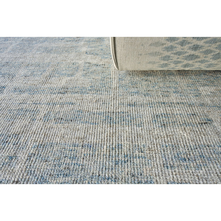 Hand-knotted Light Blue Wool and Viscose Geometric 8' x 10' Rug