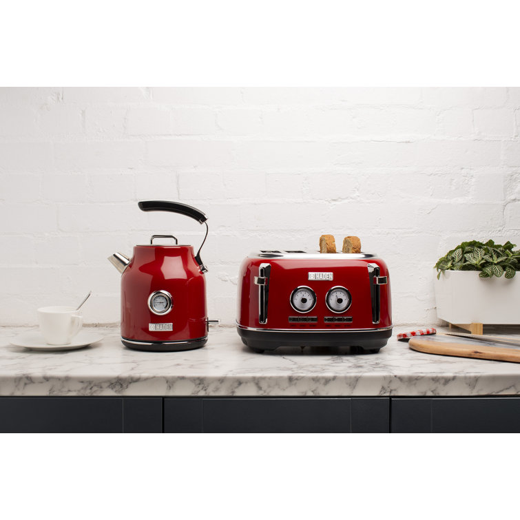 Rectory Red Stainless Steel 4-Slice Digital Toaster with Wide Slots