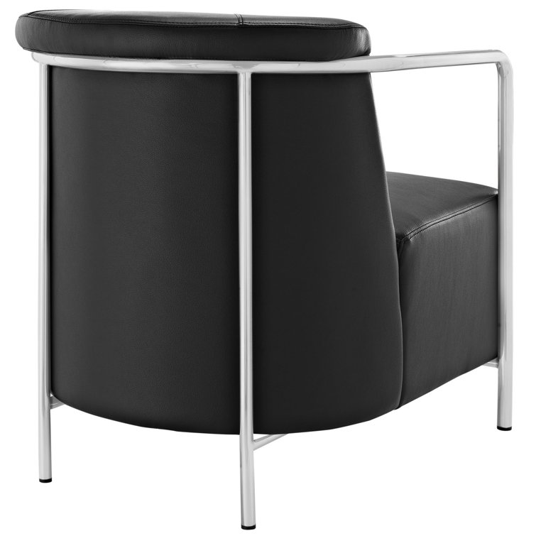 Black Faux Leather Barrel Chair with Metal Frame
