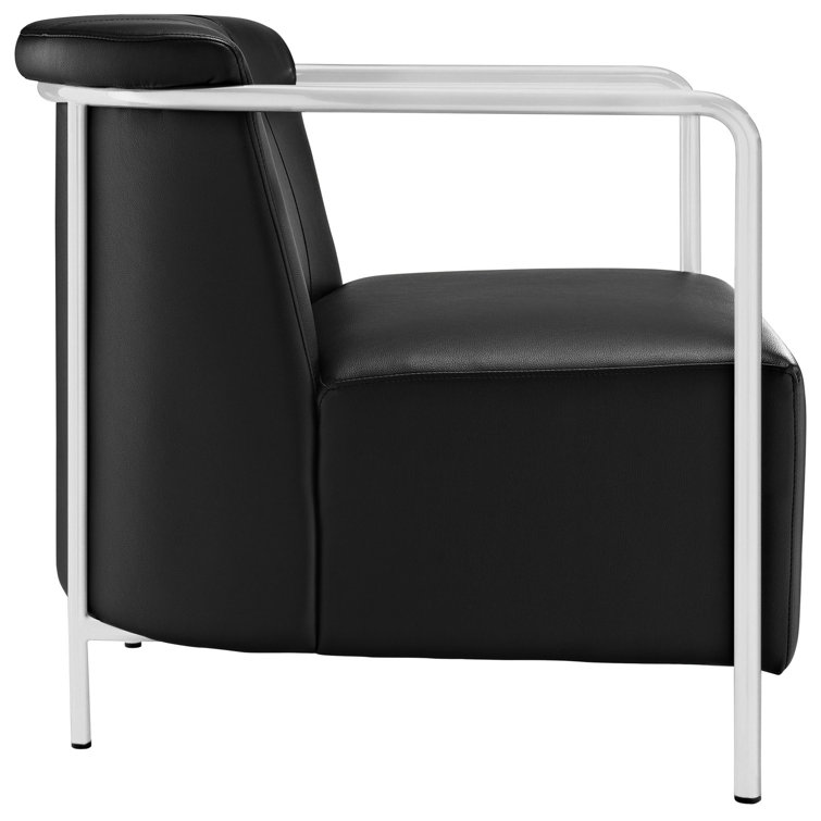 Black Faux Leather Barrel Chair with Metal Frame