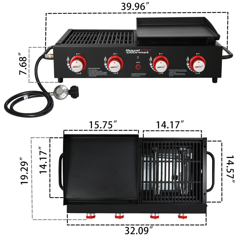 Royal Gourmet 4-Burner Black Portable Gas Grill and Griddle Combo
