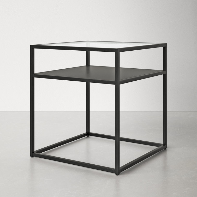 Bronzed Blackened Metal & Glass 20" Square End Table