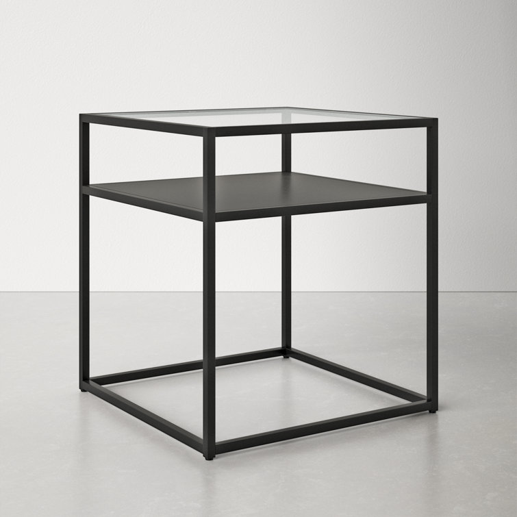 Bronzed Blackened Metal & Glass 20" Square End Table