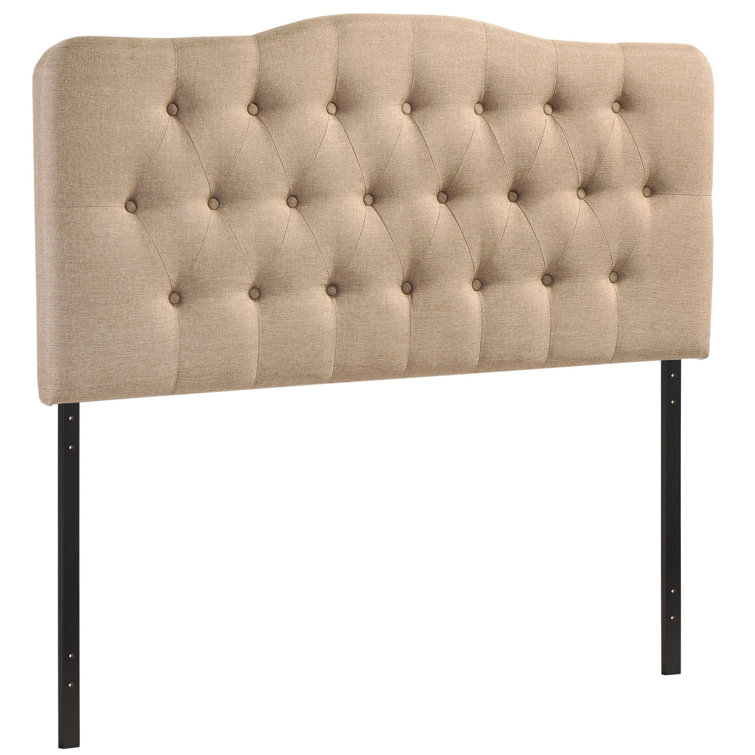 Beige Tufted Upholstered Queen Fabric Headboard