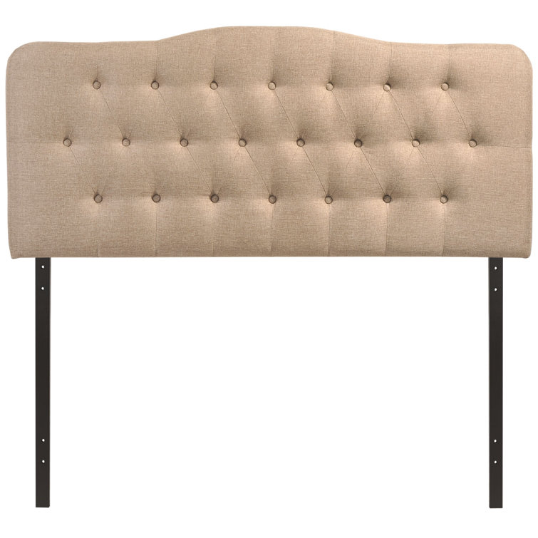 Beige Tufted Upholstered Queen Fabric Headboard