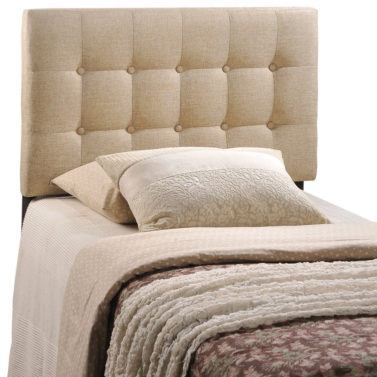 Beige Tufted Upholstered Twin Headboard with Button Detail