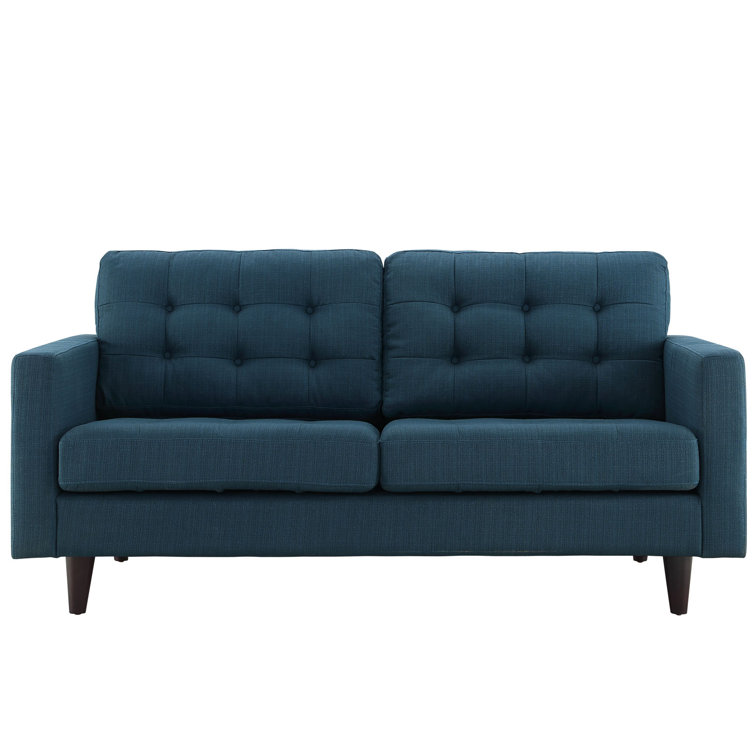 Azure Tufted Fabric Loveseat with Solid Wood Legs
