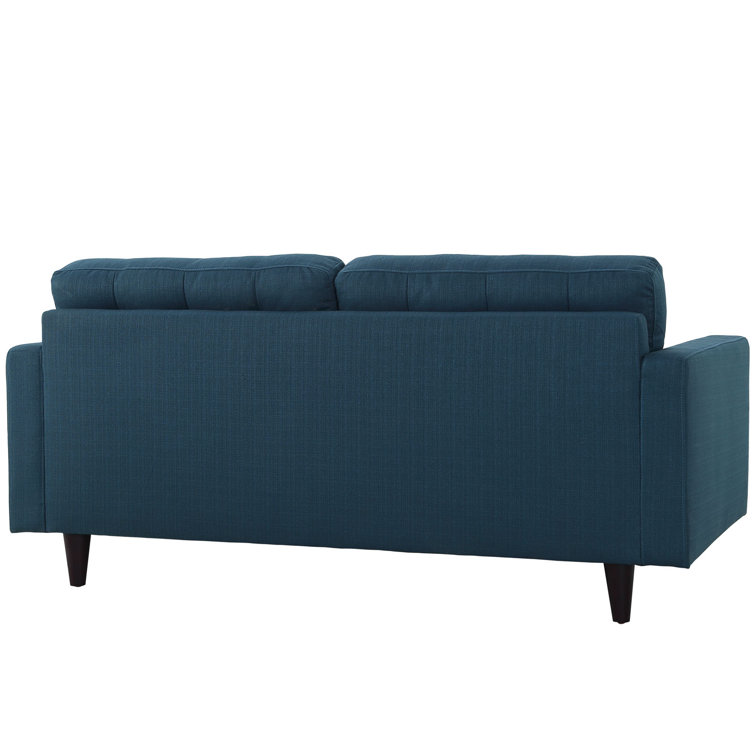 Azure Tufted Fabric Loveseat with Solid Wood Legs