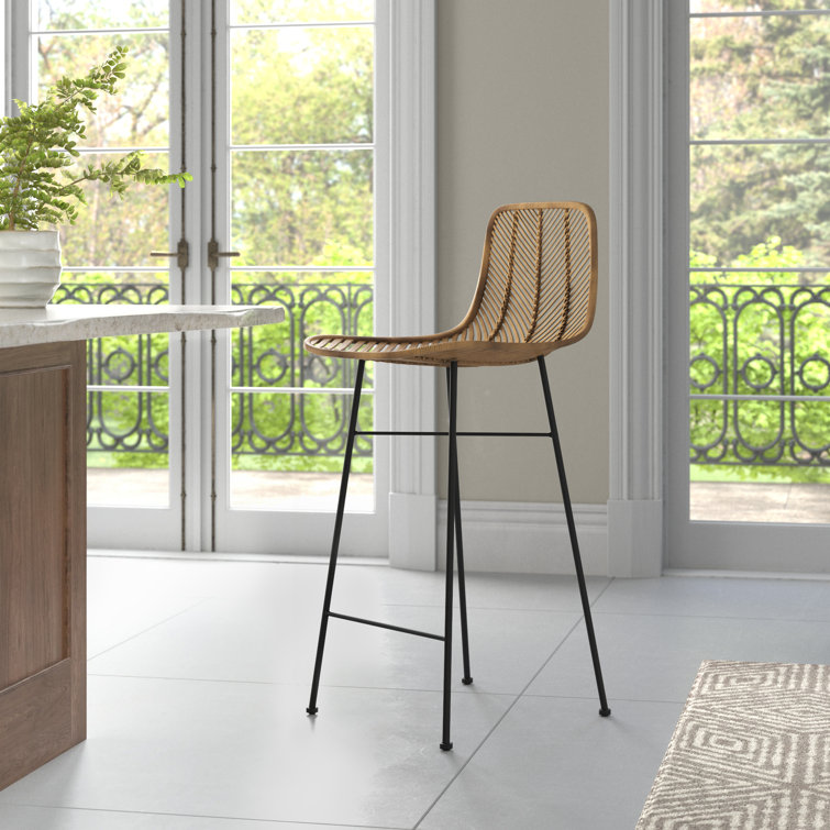 Coastal Rattan 28" Bar Stool with Black Metal Frame