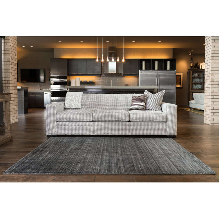 Handmade Charcoal Wool and Viscose Rectangular Rug 5' x 7'