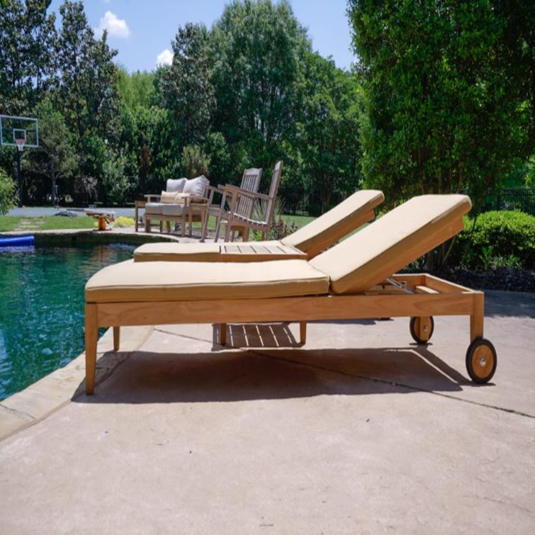 80'' Tan Outdoor Teak Chaise Lounge Set with Table