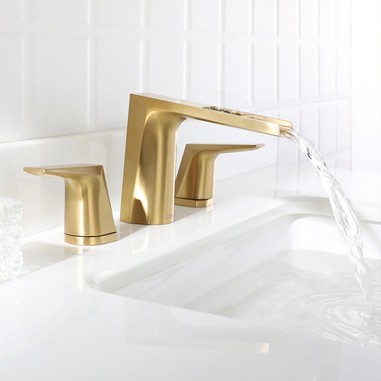 Brushed Gold Widespread 2-Handle Waterfall Bathroom Faucet