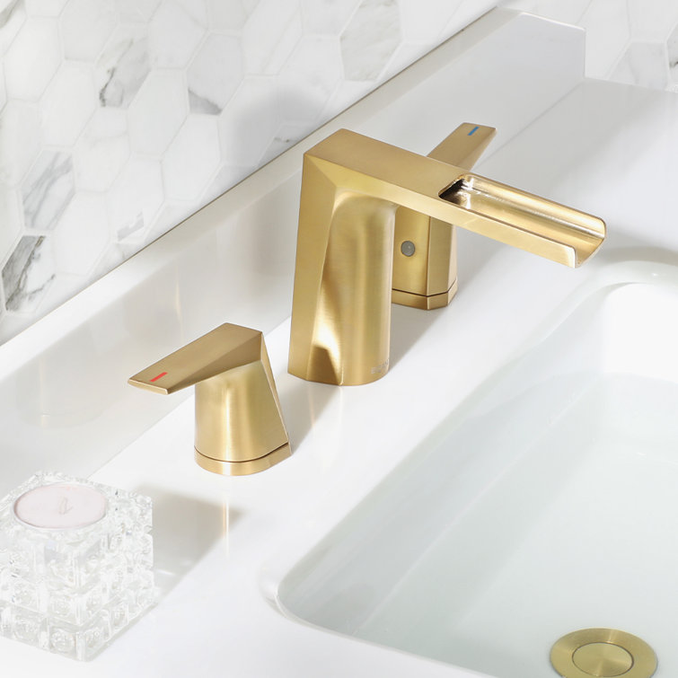 Brushed Gold Widespread 2-Handle Waterfall Bathroom Faucet
