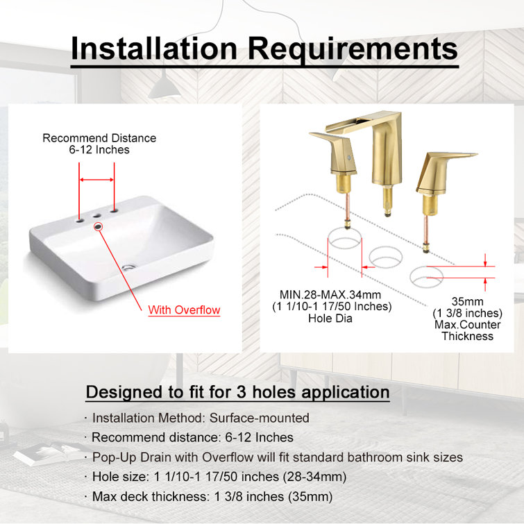 Brushed Gold Widespread 2-Handle Waterfall Bathroom Faucet