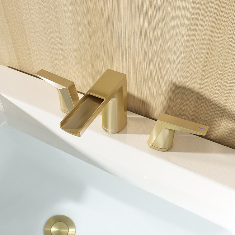 Brushed Gold Widespread 2-Handle Waterfall Bathroom Faucet