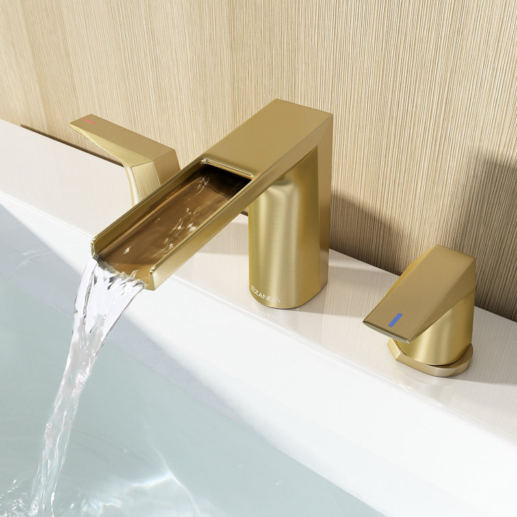 Brushed Gold Widespread 2-Handle Waterfall Bathroom Faucet