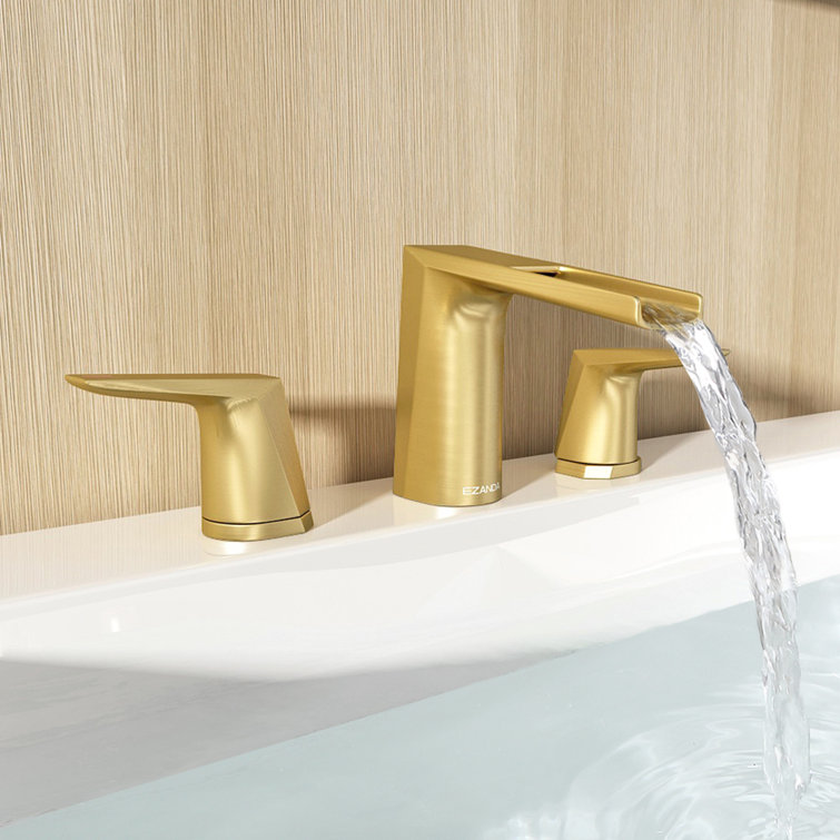 Brushed Gold Widespread 2-Handle Waterfall Bathroom Faucet