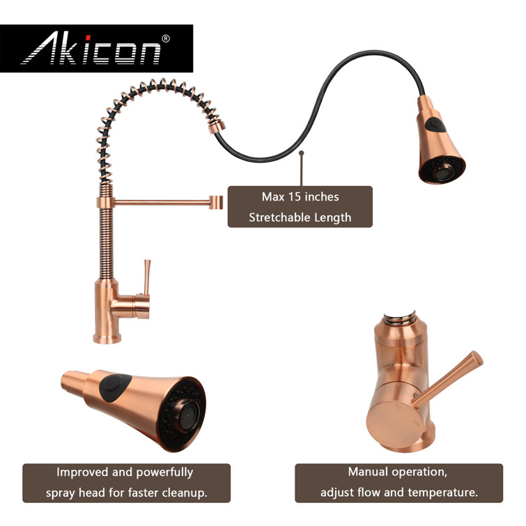 Copper Finish Solid Brass Pull Down Kitchen Faucet with Spray