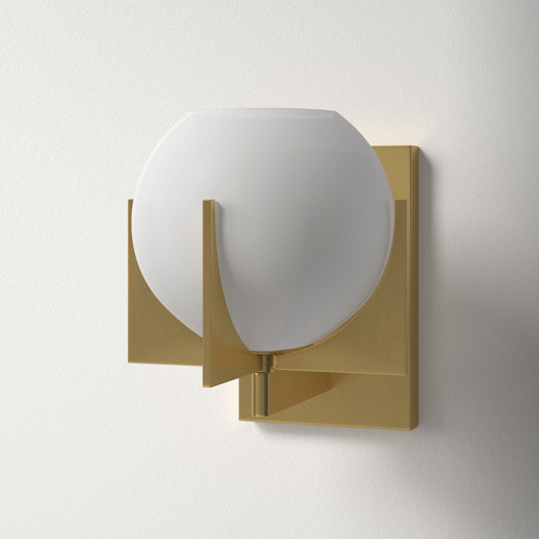 Abbott Retro-Inspired Burnished Brass Wall Sconce with Milk Glass Shade
