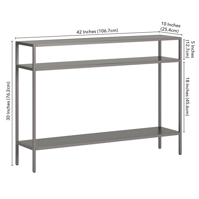 Blackened Bronze Steel Console Table with Shelves