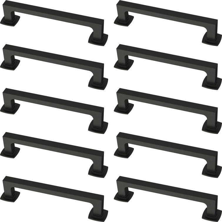 Matte Black Brass Bar Pulls with Mounting Hardware, Set of 10
