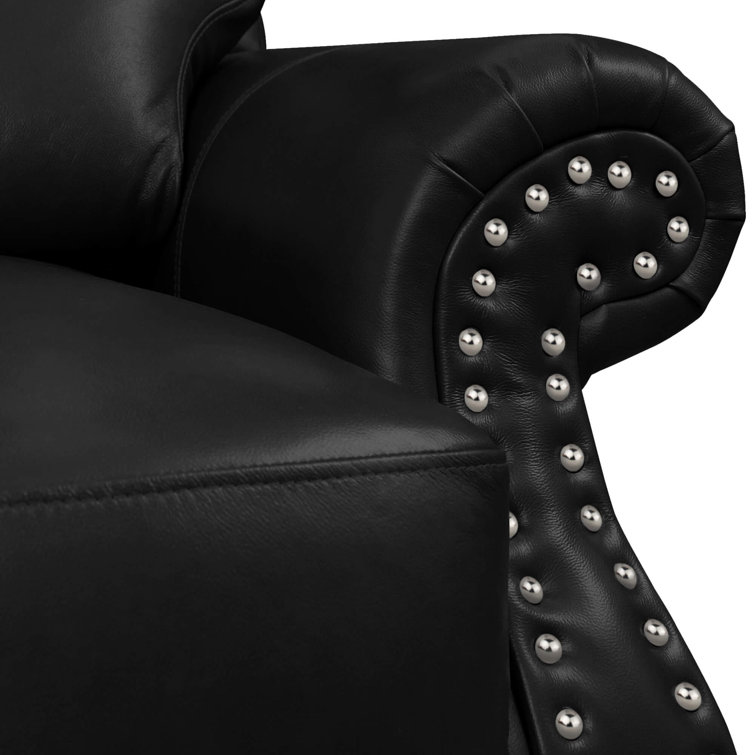 Charleston Traditional Black Leather Sofa with Nailhead Detail