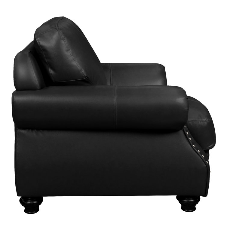 Black Leather Club Chair with Nailhead Trim