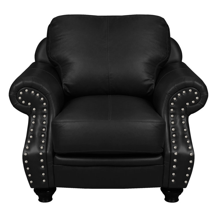 Charleston Traditional Top-Grain Leather 3-Piece Living Room Set in Black