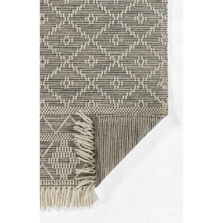 Handmade Luxe Black Wool Geometric Rectangular Area Rug 24" x 36"