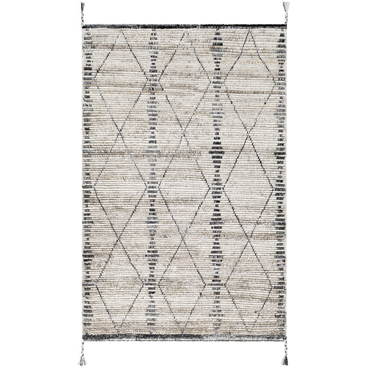 Modern Geometric Hand-Knotted 5' x 7' Gray Synthetic Area Rug