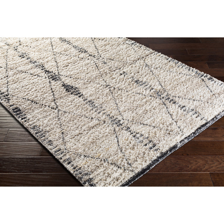 Modern Geometric Hand-Knotted 5' x 7' Gray Synthetic Area Rug