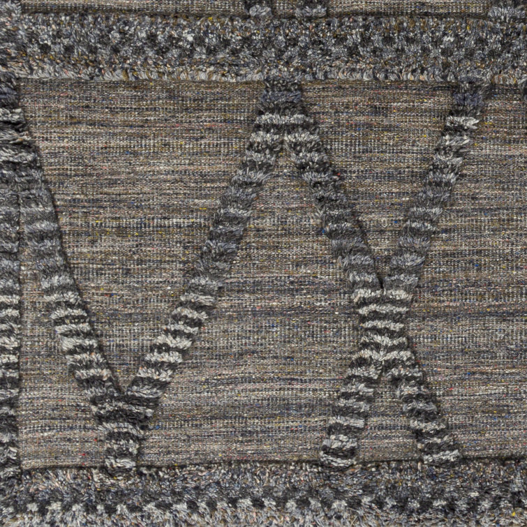 Hand-Knotted Geometric Black Wool Rug 2' x 3'