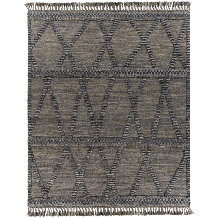 Hand-Knotted Geometric Black Wool Rug 2' x 3'