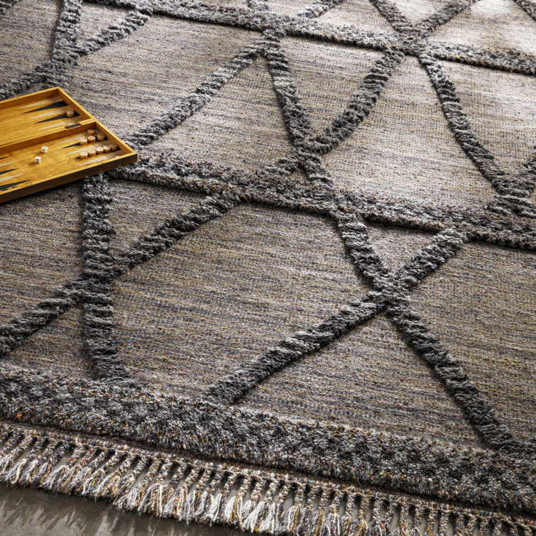Hand-Knotted Geometric Black Wool Rug 2' x 3'