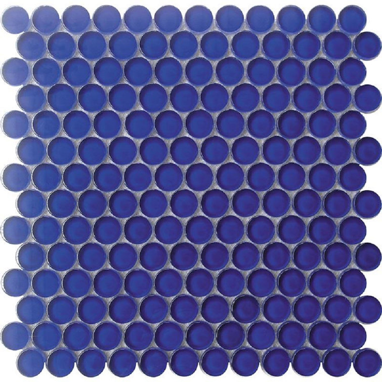 Cobalt Blue 1'' x 1'' Glass Penny Round Mosaic Tile