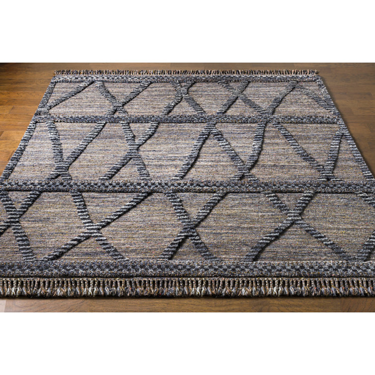 Hand-Knotted Geometric Black Wool Rug 2' x 3'
