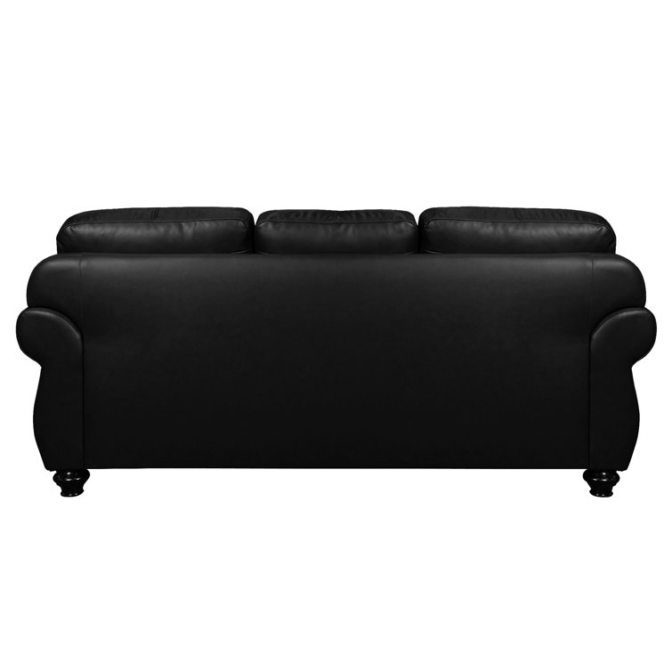 Charleston Traditional Black Leather Sofa with Nailhead Detail