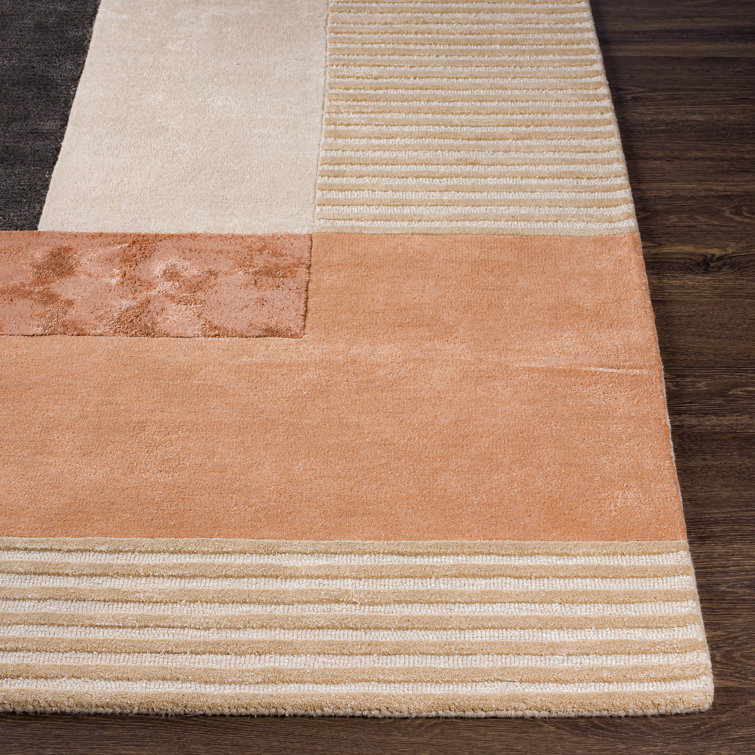 Handmade Geometric Wool and Viscose Rectangular Rug