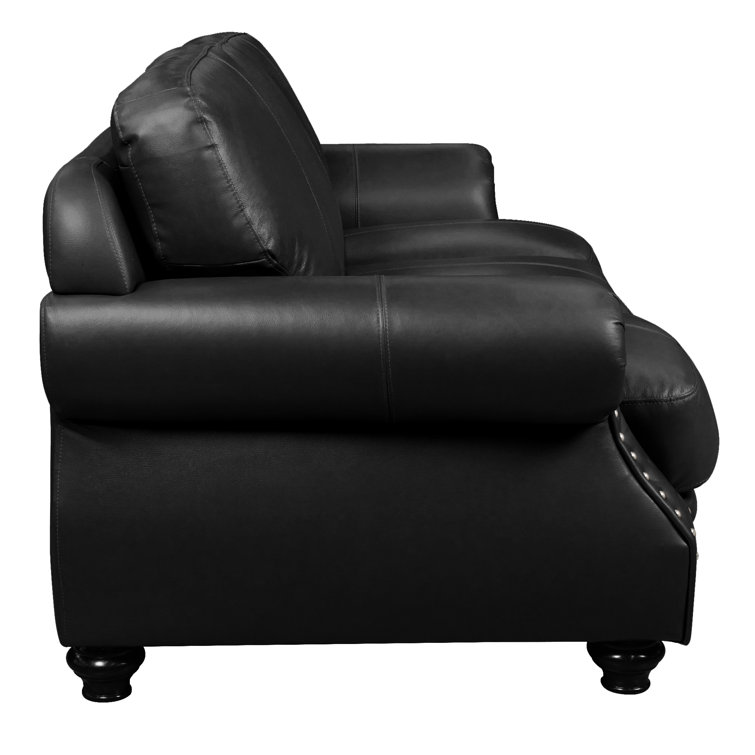 Charleston Traditional Black Leather Sofa with Nailhead Detail