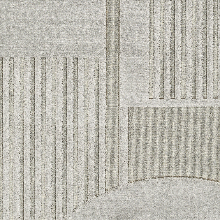 Gray Geometric Wool and Viscose Rectangular Area Rug