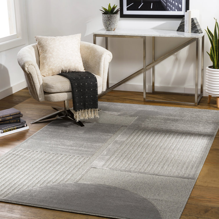 Gray Geometric Wool and Viscose Rectangular Area Rug