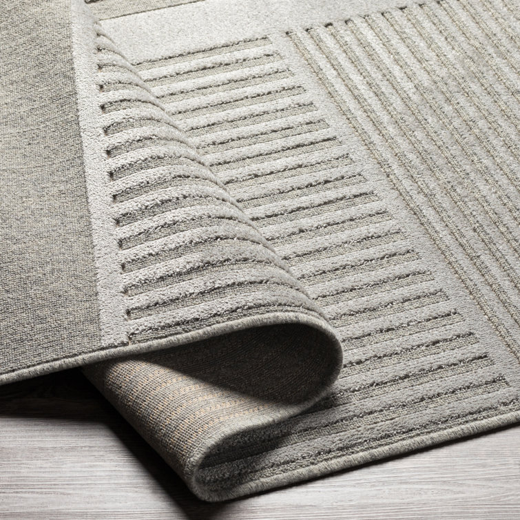 Gray Geometric Wool and Viscose Rectangular Area Rug