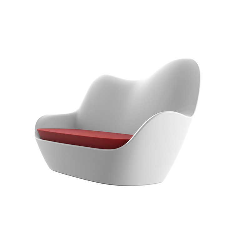 White Matte Polyethylene Patio Sofa with Nautical Vinyl Cushion
