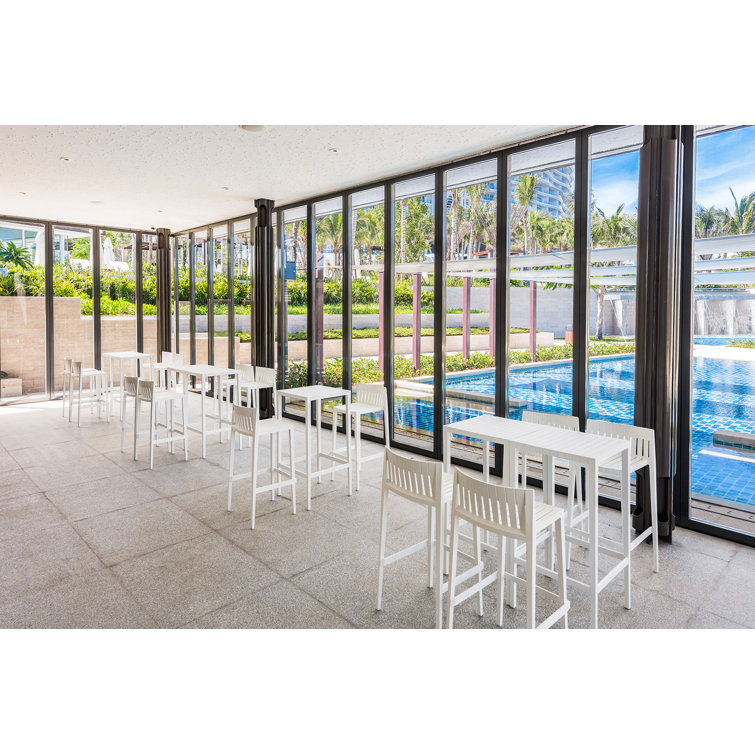 Spritz White Outdoor Bar Table and Stool Set, Inspired by Mediterranean Warmth