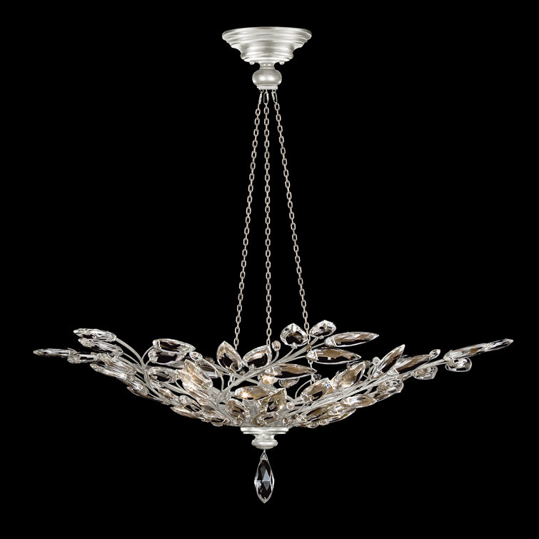 Elegant Crystal Laurel 6-Light LED Pendant in Silver Leaf